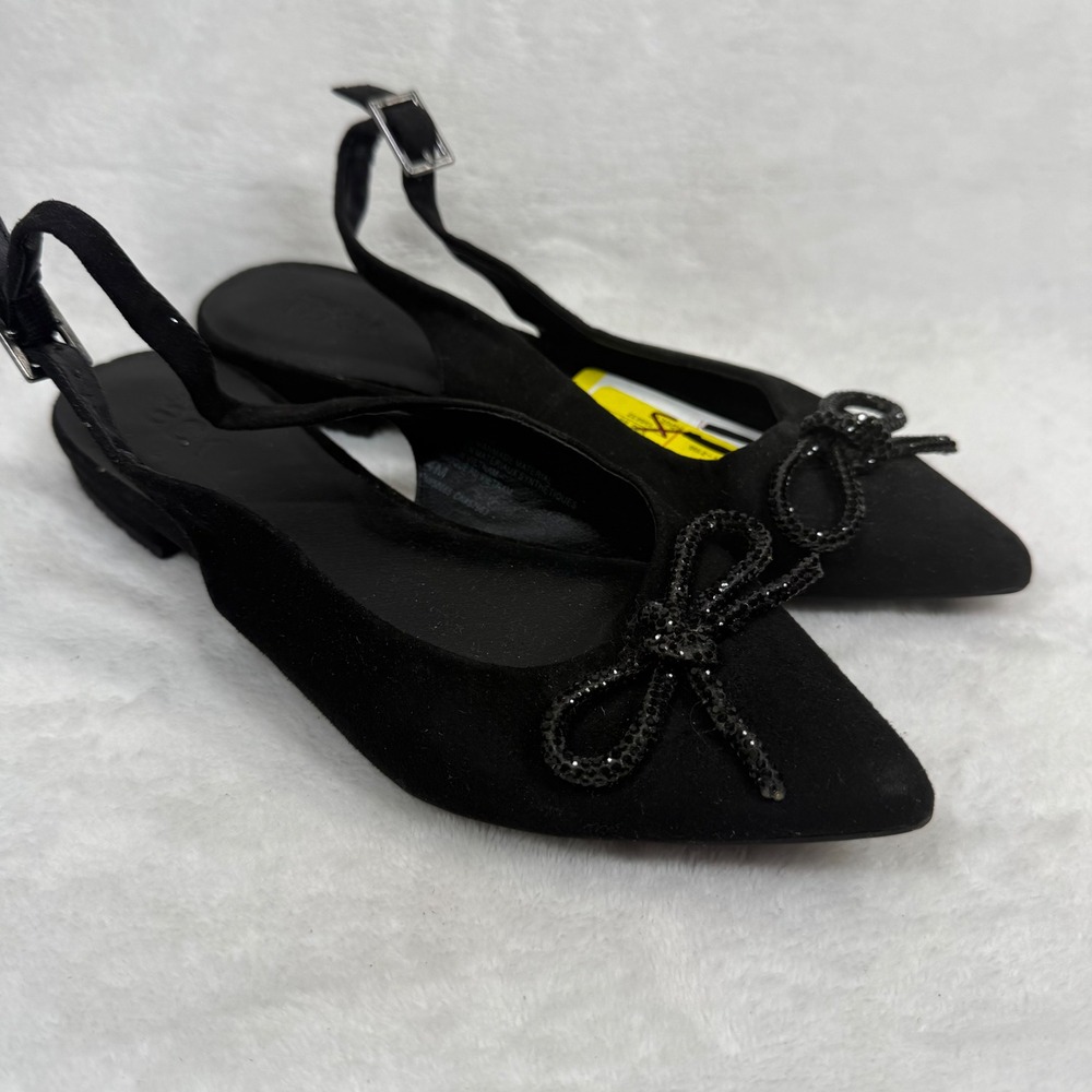 Nordstrom Rack RKBLAIR-FAB Black Fabric Slingback Bow Pointed Toe‎ Flats 4M